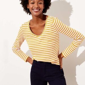 LOFT Yellow and White Striped Long Sleeve Top